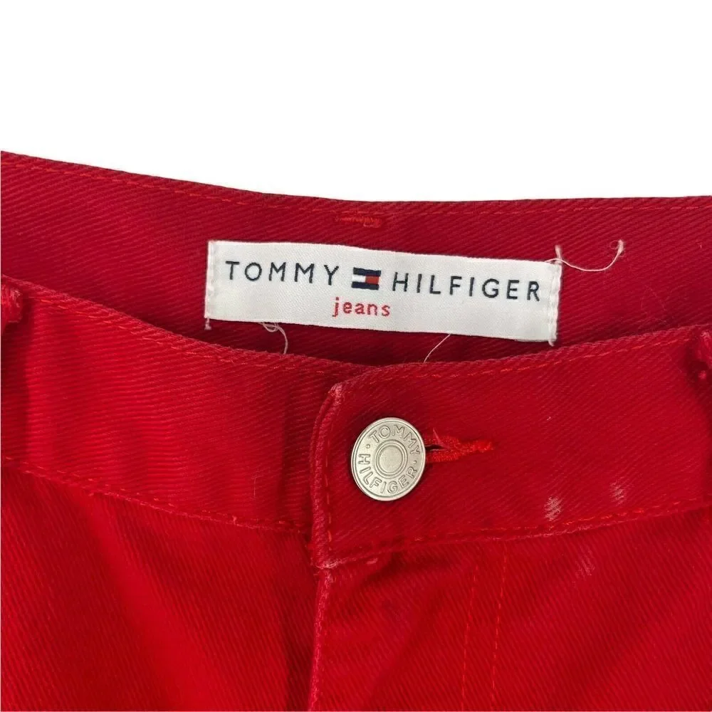 Tommy Hilfiger Jeans Y2K Red Straight Leg Logo Patch High Rise Womens Size 12